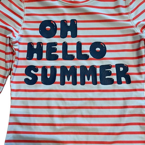 Old Navy Girls Swim Shirt Rash Guard Med Long Sleeve Striped Graphic Orange Navy - Picture 5 of 6